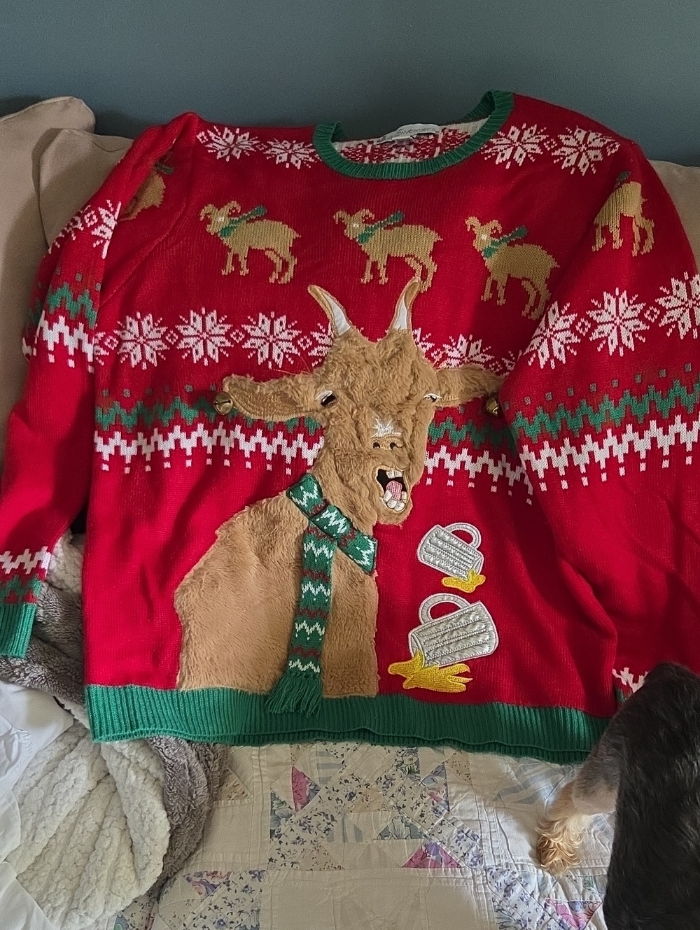 Festive Red Holiday Goat Ugly Christmas Sweater